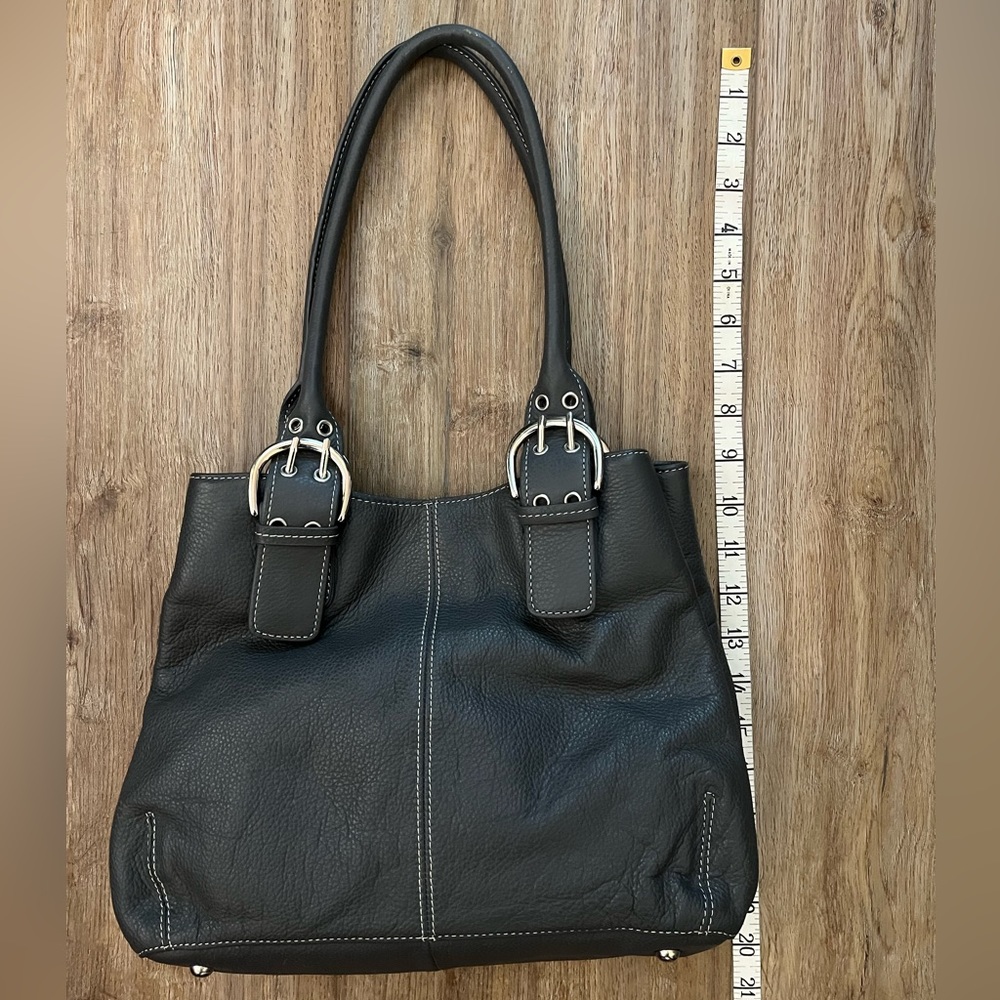 Gray Leather Tignanello Shoulder Bag with Silver Buckles - Picture 7 of 10